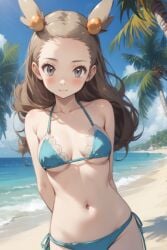 ai_generated beach bikini female female_only jasmine_(pokemon) jasmineolivine looking_at_viewer pokemon small_breasts suggestive_look swimwear