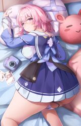 1girls godrays honkai:_star_rail honkai_(series) march_7th_(honkai:_star_rail) photograph pillow pillow_grab pink_hair zuikillme