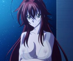 breasts high_school_dxd huge_breasts hyouju_issei night night_sky nipples no_bra no_panties non-web_source red_hair rias_gremory see-through shirt sky stitched tall