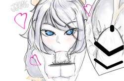 blowjob blue_eyes censor_bar censored cookie_run cream_puff_cookie humanized jjong looking_at_viewer vacuum_fellatio white_hair