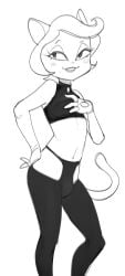 1boy 2024 alternate_costume anthro bare_shoulders bedroom_eyes bent_arm big_eyes biped black_and_white bottomwear bulge cartoon_network clothed clothed_anthro clothed_male clothing crop_top curved_eyebrows dark_bottomwear dark_clothing dark_crop_top dark_pants dark_shirt dark_thong dark_topwear dark_underwear dbaru digital_drawing_(artwork) digital_media_(artwork) domestic_cat eyebrows eyelashes felid feline felis femboy fingerless_gloves fingers fully_clothed fully_clothed_anthro fully_clothed_male girly gloves hair hand_on_hip hand_on_own_hip handwear hi_res humanoid_hands lipstick long_eyelashes looking_at_viewer makeup male male_only mammal monochrome narrowed_eyes navel ok_k.o.!_let's_be_heroes pants portrait pose prick_ears purrcival seductive shirt short_hair smile smiling_at_viewer solo solo_male standing tail thin_eyebrows thong three-quarter_portrait topwear underwear