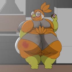 absurd_res anthro areola ass avian avian_(starbound) back_fat back_rolls beak belly big_belly big_breasts big_butt bird blush bodily_fluids bra breasts brown_eyes cellulite chubby_cheeks clothing cookie-pone cuia dessert doughnut eyewear feathers female food glasses hi_res huge_belly huge_butt huge_thighs inverted_nipples kitchen messy_eater morbidly_obese morbidly_obese_anthro morbidly_obese_female nipples obese obese_anthro obese_female orange_body orange_feathers overweight overweight_anthro overweight_female panties slap_mark solo starbound sweat sweaty_butt sweaty_clothing tail tail_feathers thick_thighs translucent translucent_clothing underwear white_body white_feathers wide_hips