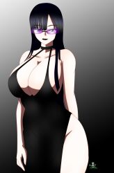 big_breasts black_hair dress glasses goth goth_girl goth_shizuma_himejima_(noir-black-shooter) huge_breasts noir-black-shooter oc original original_character shizuma_himejima_(noir-black-shooter)