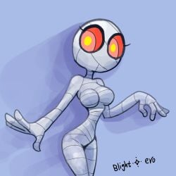 art_styles artist_name artist_signature blightstar dead fully_clothed fully_clothed_female hips huge_eyes large_breasts mummy mummy_girl mummy_wrappings necrophilia skin-tight_suit skinny solo solo_female thin thin_female thin_waist tight_clothing undead wrapped wrapped_up