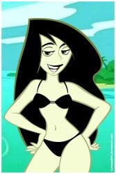 1girls black_bikini black_hair cartoongirls disney disney_channel kim_possible shego swimsuit