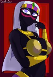 alien alien_girl alien_humanoid arm_under_breasts black_body black_skin crown davidsanchan duck_dodgers facial_mark female female_focus female_only golden_bikini_top looney_tunes martian martian_(duck_dodgers) mouthless mouthless_female purple_eyes queen_tyr'ahnee royalty skimpy skimpy_clothes skimpy_outfit warner_bros warner_brothers white_hair