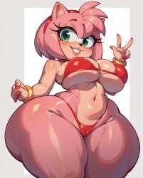 1girls ai_generated amy_rose anthro anthro_only bikini cameltoe female female_only furry furry_only green_eyes navel pink_fur red_bikini red_swimwear rocksolidart sega solo solo_female sonic_(series) sonic_the_hedgehog_(series) swimwear thick_thighs underboob wide_hips