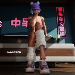 barefeet barefoot exposed_breasts foot_fetish foot_worship fortnite fortnite:_battle_royale kodaknsfw leelah_(fortnite) masterkodak toes toes_scrunch toes_spread touching_breast