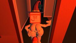 answering_door boobs_out breasts_out coach_(recroom) halloween looking_at_viewer naked naked_female penis penis_out rec_room vagina visible_nipples witch_hat