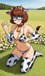 ai_generated ass bigmic145 bra breasts cartoon_network cow_ears cow_girl cow_horns cow_print cow_tail cowbell feet panties red_hair scooby-doo scooby-doo!_mystery_incorporated thighhighs velma_dinkley velma_dinkley_(mystery_incorporated)