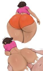 1boy 1girls ass ass_focus breasts dark-skinned_female dark_skin dora_marquez dora_the_explorer female female_focus kunanstudio large_ass large_breasts penis sex thick_thighs thighs white_background