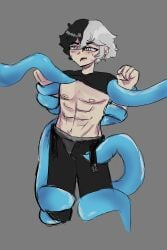 1boy black_and_white_hair embarrassed pricernot taking_clothes_off tentacle virtual_youtuber vtuber vtuber_br white_eyes yaoi