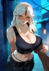 1boy1girl 1girls ai_generated blush breast_grab dark-skinned_male female g-string genshin_impact highleg huge_ass huge_thighs interracial looking_at_viewer miyuai ningguang_(genshin_impact) pawg presenting presenting_breasts solo_focus thiccwithaq_(ai_style) thick_ass thick_butt thick_thighs thong tight_clothes tight_clothing tights voluptuous