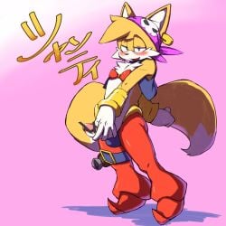 anthro bandana bulge censored clothed clothing cosplay crossdressing crossover crossover_cosplay crossplay ear_piercing ear_ring flashing genitals jimnydaisuki kerchief looking_at_viewer male penis piercing ring_piercing sega shantae shantae:_and_the_pirate's_curse solo sonic_(series) sonic_the_hedgehog_(series) tails tails_the_fox wayforward