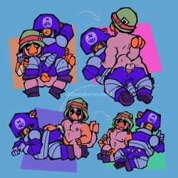 1_eye 2boys after_sex anal anal_sex anthro artist_name balls bandage barrel big_ass big_penis blue_body brawl_stars cartoony cum cum_in_ass cum_inside darryl_(brawl_stars) doggy_style ejaculation erection eyebrows flaccid from_behind from_behind_position gay gay_sex genitals hank_(brawl_stars) heart heart_symbol helmet hi_res interspecies male male_only male_penetrated male_penetrating_male military multiple_images multiple_poses on_top one_eye_closed orange_arms orange_penis orange_tail penetration penis pirate precum robot satisfied sex shoes shrimp simple_background small_dom_big_sub somehornydud3 supercell tail video_games