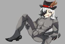 black_and_white_hair boothill_(honkai:_star_rail) cowboy_hat cuntboy cyborg tongue_out