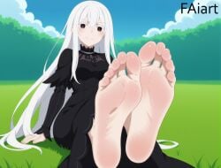 ai_generated echidna_(re:zero) faiart feet foot_fetish foot_focus looking_at_viewer pale_soles re:zero_kara_hajimeru_isekai_seikatsu sitting soles toes white_hair