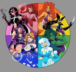 8girls abs ass avengers betsy_braddock big_breasts breasts cleavage clevage color_wheel color_wheel_challenge crossover dc dc_comics fantastic_four glassfish helena_bertinelli huntress_(dc) ice_(dc) invisible_woman jennifer_walters justice_league justice_league_international koriand'r laura_kinney marvel marvel_comics multiple_girls muscular_female psylocke scarlet_witch she-hulk starfire sue_storm teen_titans tora_olafsdotter wanda_maximoff wolverine_(x-23) x-23 x-men