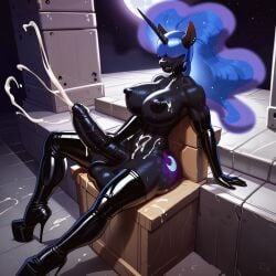 ai_generated anthro balls bimbo_lips cum_dripping ejaculation futa_only futanari hair_over_eyes huge_cock latex lots_of_cum masturbation moon my_little_pony nightmare_moon_(mlp) penis pony princess_luna_(mlp) smirk sweat thighhighs throne