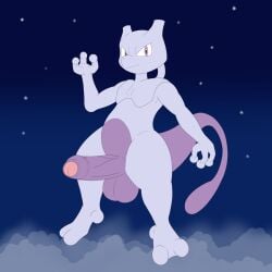 2_toes 3_fingers ambiguous_gender angry anthro balls big_balls big_penis cloud erection feet fingers floating foreskin generation_1_pokemon genitals hi_res huge_balls huge_cock kamek_sans legendary_pokemon looking_at_viewer male mewtwo night nintendo penis pink_body pokemon pokemon_(species) purple_body purple_eyes sky solo star toes vein