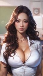 ai_generated asian asian_female busty classroom female_only large_breasts rick_and_morty school_uniform schoolgirl solo_female solo_focus tricia_lange upper_body_focus