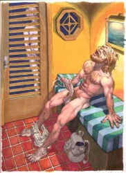 beating_off ejaculating gay jacking_off male male_only michael_kirwan original shooting_cum tagme traditional_media voyeur voyeurism yaoi