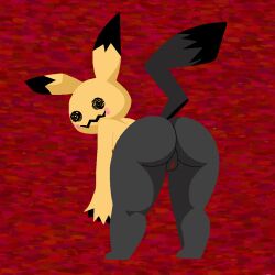 anthro anxietyfilledfluf ass black_body female generation_7_pokemon genitals mimikyu nintendo pokemon pokemon_(species) pussy solo tail