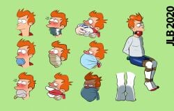 2022 ball_gag blush bondage feet futurama gag gag_bondage gagged gags green_background jagged-808 male male_feet philip_j_fry plain_background poses red_ball_gag rope socks stuffed_mouth_gag submissive_male sweatdrop tights tube_socks