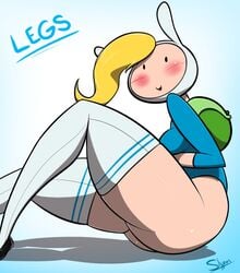 adventure_time backpack bag bottomless bunny_ears cartoon_network fionna_the_human_girl human legwear sideboob sitting slypon solo stockings thick_thighs