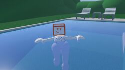 3d breasts breasts coach_(recroom) covered_in_water model rec_room swimming swimming_pool tits_out vagina visible_nipples wet wet_body wet_skin