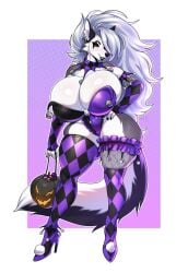 anthro big_breasts bimbo clown clown_girl clussy costume halloween heels hellhound helluva_boss huge_breasts jester_costume jester_outfit kiwipotato loona_(helluva_boss) twitter_link