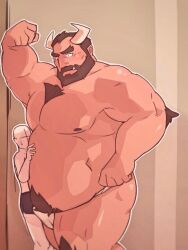 beard bulge facial_hair flaccid horns kuki1210 male male_only overweight size_difference