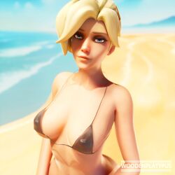 3d 3d_animation animated beach bikini blonde_hair blue_eyes breasts female light_skin mercy overwatch overwatch_2 pale_skin swimsuit swimwear tagme video white_skin woodenplatypus