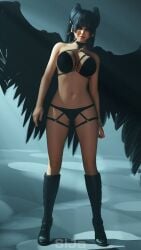 3d bikini black_bikini dead_or_alive nyotengu sija_art swimsuit wings