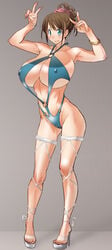 bracelet heels huge_breasts kunifuto one-piece_swimsuit original swimsuit tagme toes