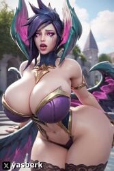 ahe_gao ahe_gao ahegao_face ai_generated aroused aroused_face big_ass big_breasts big_butt bikini huge_ass huge_breasts huge_butt league_of_legends morgana swimsuit thick_thighs wings yasberk