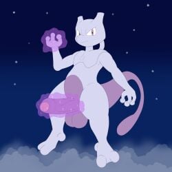 2_toes 3_fingers ambiguous_gender angry anthro balls big_balls big_penis cloud erection feet fingers floating foreskin generation_1_pokemon genitals hi_res huge_balls huge_cock kamek_sans legendary_pokemon looking_at_viewer male mewtwo night nintendo penis pink_body pokemon pokemon_(species) psychic psychic_stimulation purple_body purple_eyes sky solo star toes vein