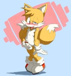 absurd_res anthro balls blush canid canine censored exposed_torso footwear fox genitals handwear hi_res jimnydaisuki looking_at_viewer male mammal manual masturbation penile penile_masturbation penis sega solo sonic_(series) sonic_the_hedgehog_(series) tails tails_the_fox