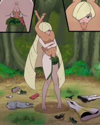 2girls 69 anus blonde_hair brown_skin chocolate_and_vanilla clothes_on_floor female female_only forest green_eyes green_hair human interracial_yuri itzcoatl lesbian lesbian_sex licking_pussy lusamine_(pokemon) mallow_(pokemon) milf multiple_girls naked outdoor_sex outdoors pokemon pokemon_sm pussy pussy_juice standing_69 standing_69_position standing_sex yuri