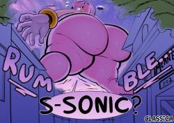 aircraft amy_rose anthro ass big_butt blush bracelet building cellulite city classica_p clothing dialogue eulipotyphlan female gloves green_eyes growth handwear hedgehog helicopter hi_res huge_butt jewelry looking_back macro mammal nervous nervous_sweat nude nude_female overweight overweight_female pink_body plant sega sky solo sonic_(series) sonic_the_hedgehog_(series) speech_bubble tree vehicle