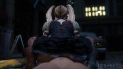 1boy 1female 1male 3d animated ass ass ass_focus batman:_arkham_knight blender blonde_hair butt_focus clothed clothed_sex clothing facing_away female harley_quinn harley_quinn_(arkham_knight) skirt skirt_up sound tagme twintails ulfsark3d vaginal_penetration vaginal_penetration vaginal_sex video