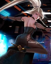 1girls back_view beauty_mark black_dress blonde_hair dress elbow_gloves female female_focus female_only gloves high_heels illasvyel leggings long_hair looking_at_viewer looking_back metroid nintendo ponytail samus_aran side_slit solo solo_female solo_focus tagme thick_thighs thigh_highs thighhighs thighs