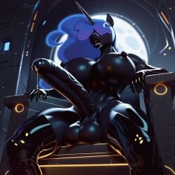 ai_generated anthro balls bimbo_lips creepy futa_only futanari horsecock huge_cock latex moon my_little_pony nightmare_moon_(mlp) penis pony princess_luna_(mlp) thighhighs throne