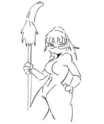 1girls big_breasts big_thighs black_and_white breasts digital_drawing_(artwork) female female_only ghostbacon glasses hair_tied hand_on_hip jujutsu_kaisen long_hair medium_breasts naked nude nude_female pussy self_upload sketch solo_female spear standing thighs zenin_maki