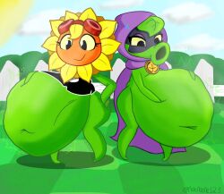 1girls 2girls anthro anthrofied ass belly belly_bulge breasts digestion fat female female_pred flora_fauna green_shadow_(pvz) notnoone123 peashooter_(pvz) plant plant_girl plant_humanoid plantie plants_vs._zombies plants_vs_zombies popcap_games pred pussy solar_flare_(pvz) sunflower_(pvz) vore vore_belly