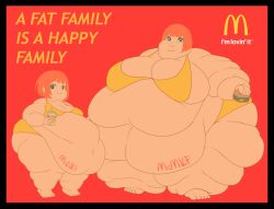 2girls barely_clothed big_belly big_breasts daughter_(japanese_mcdonald's_commercial) mcdonald's mom_(japanese_mcdonald's_commercial) overweight overweight_female roxas617 writing_on_body yoru_mac