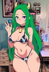 burn chilo_sports cow_ears cow_horns cow_print green_hair heterochromia kopi_chan mexican_female white_skin