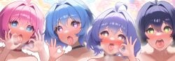 4girls ahe_gao ahoge ai_generated bangs banner bare_shoulders black_choker black_hair blue_eyes blue_hair blush blushing_at_viewer blushing_profusely bodily_fluids choker choker_only collarbone dark_hair dripping drool drool_string drooling excessive_saliva eye_contact eyelashes fellatio_gesture female female_focus female_only female_pervert front_view glowing glowing_eyes gradient_eyes green_eyes hair_between_eyes hair_flower hands heart heart-shaped_pupils hi_res highres horny horny_female imminent_fellatio imminent_oral inviting izacru0 light light-skinned_female light_skin looking_at_viewer looking_pleasured multiple_females multiple_girls neckwear neckwear_only no_background oral_invitation original original_character original_characters pervert pink_choker pink_eyes pink_hair pleasure_face pleasured purple_eyes purple_hair raised_eyebrows saliva saliva_drip saliva_string saliva_trail sexually_suggestive shaking short_hair slut steam steamy_breath suggestive teasing teasing_viewer tongue tongue_out tremble_spikes trembling two_tone_eyes very_high_resolution white_background yellow_eyes