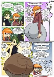 2girls algae_(nasty_spaghjetti) ass ass_focus back_view comic curvy curvy_figure dat_ass eating eating_food english_text fat_ass female_focus female_only food fries gigantic_ass glasses green_hair huge_ass humor jennilda_(rejectdoodles) large_ass nasty_spaghjett orange_hair text thick_ass thick_thighs wide_hips