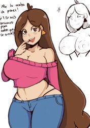 1girls apron ass big_ass big_breasts big_butt breasts brown_hair clothed clothing dildo disney female female_only gravity_falls looking_away looking_to_the_side mabel_pines nadja_relish outerwear solo solo_female spanish_text thick_thighs thunder_thighs